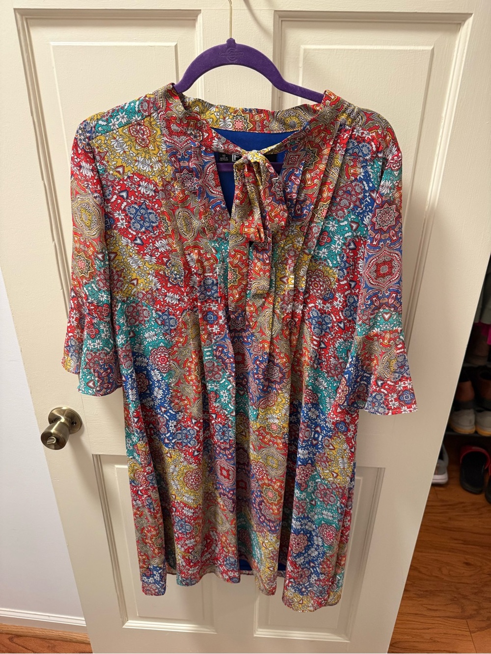 Leslie Fay Multicolor Floral Paisley Tie-Neck Dress